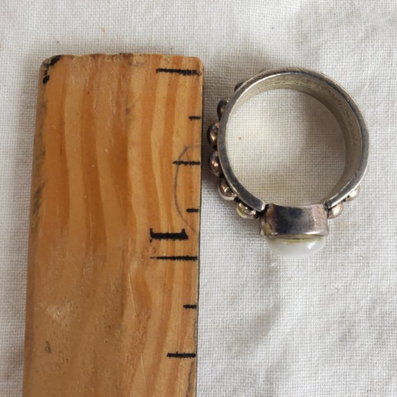 Clouded White Glass Cabochon Ring Size 7.5 Hippy Southwestern Silver Toned - Picture 12 of 12